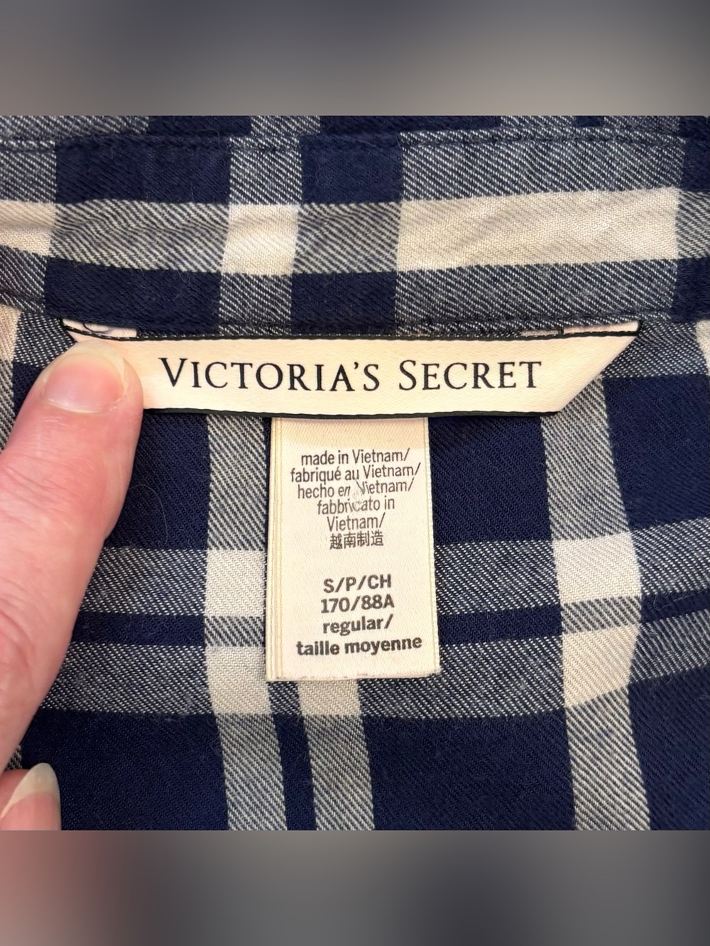 VGUC Victoria's Secret Light Flannel Plaid Pajama Set Women Sz S, Navy Off White - Picture 8 of 16